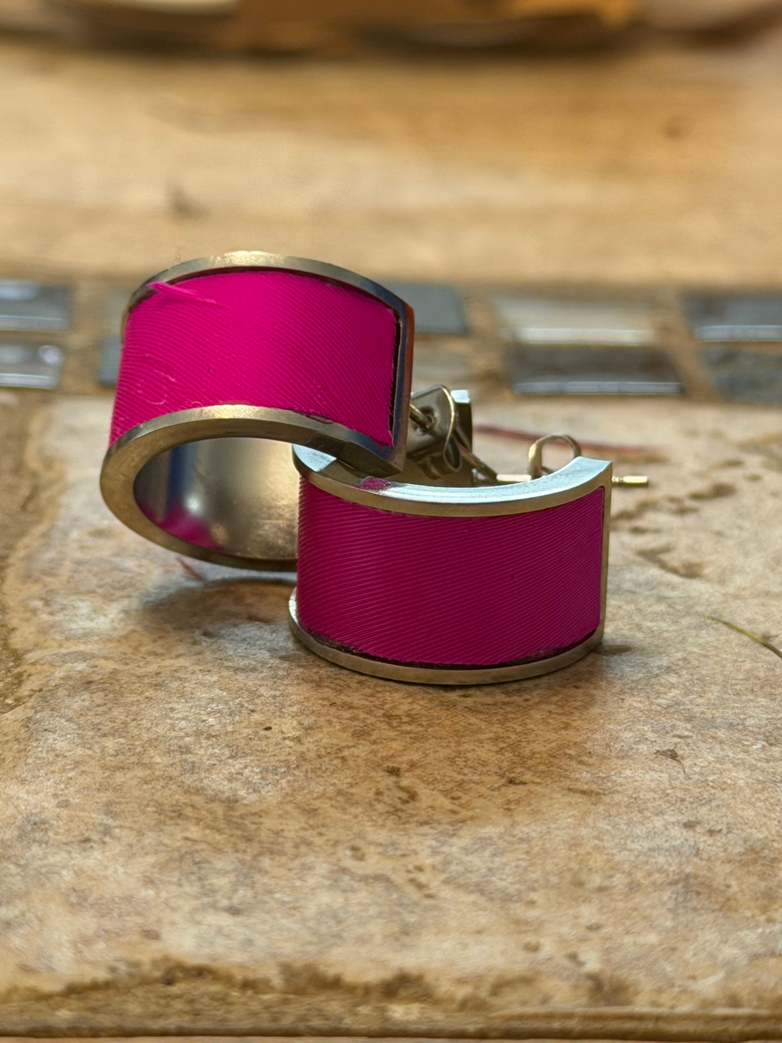 Pink Goose Feather Hoop Earrings
