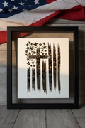 American flag cross pheasant feather art in portrait orientation with patriotic background